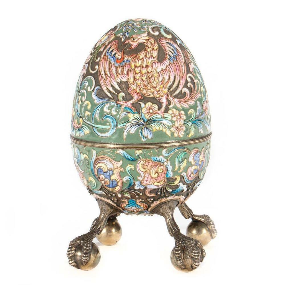 Antique Russian Enamel Silver Egg