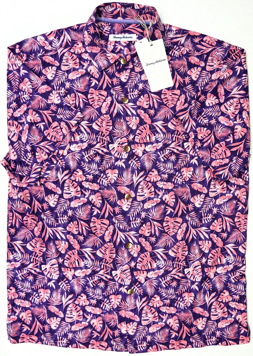 Tommy Bahama Short Sleeve Shirt Monstera Del Mar Parachute Purple Pink Flrl $138