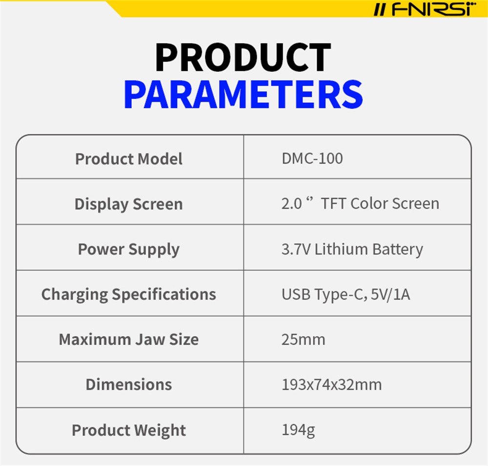 FNIRSI DMC-100 Clamp Type Multimeter Automatic Ammeter With Temperature Probe