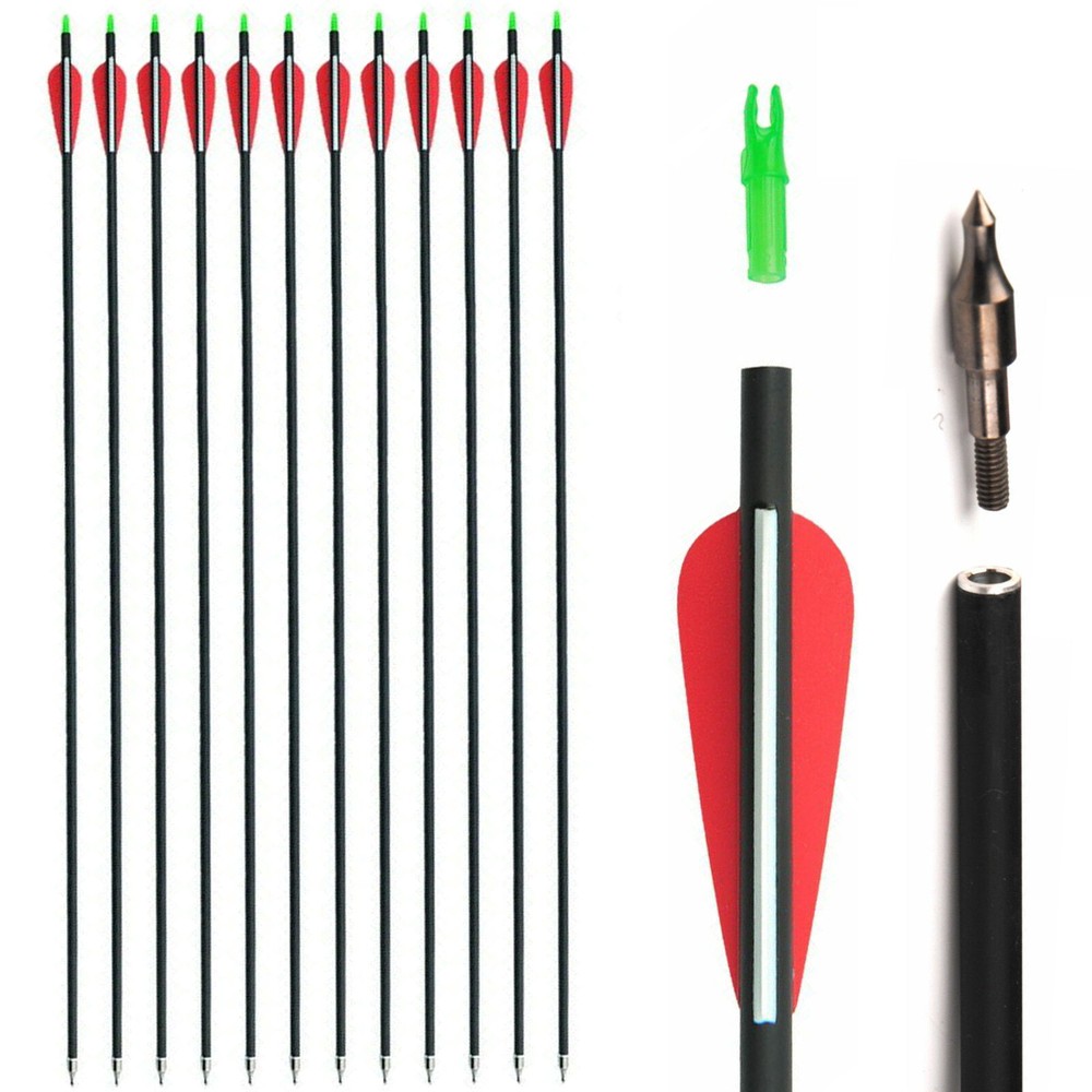 30" Archery Carbon Target Hunting Arrows Adjustable Nock Replaceable Field Point