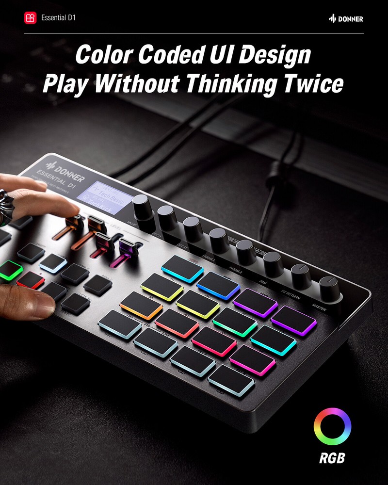 Donner D1 Digital Drum Machine Step Sequencer Multieffect 12 Channel 4GB Storage