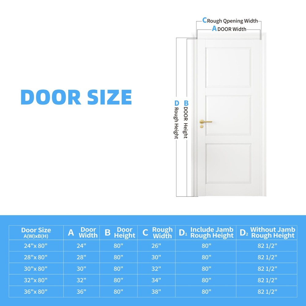 28''x80''3-Panel Solid Core Prehung Interior Door -Pantry/French No Hardware Kit