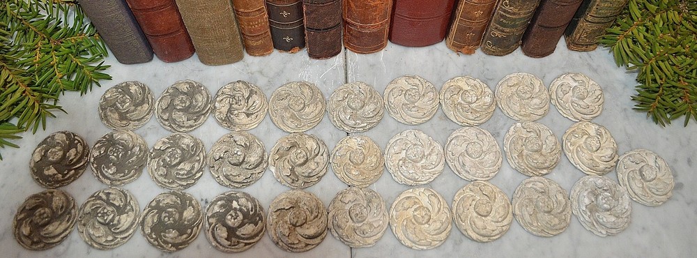 One Antique German Plaster Small Rosette Stucco Straw Architectural 14 Available