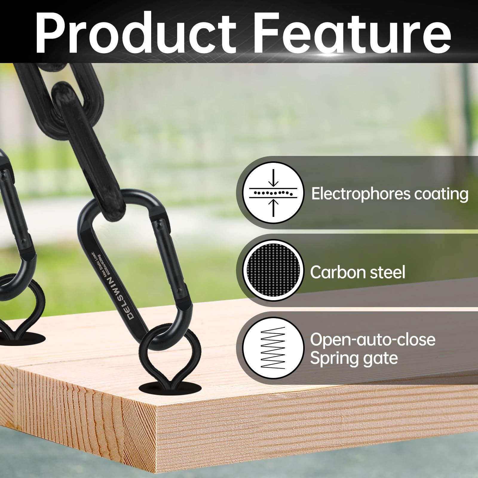 Heavy Duty Black Carabiner Clip - 900lbs 3" Steel Carabiners, Large D-Shaped ...