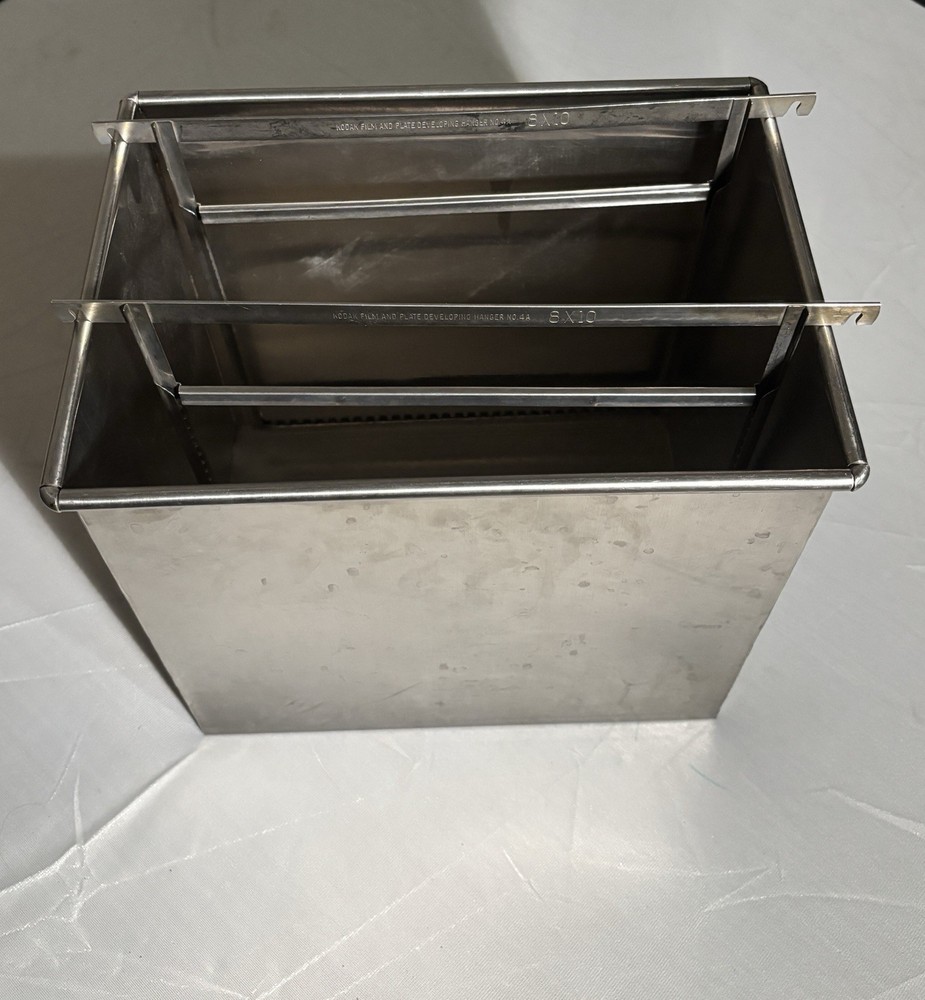 Large Format Stainless Steel Developing Tank With Two Kodak No 4A 8x10 Hangers