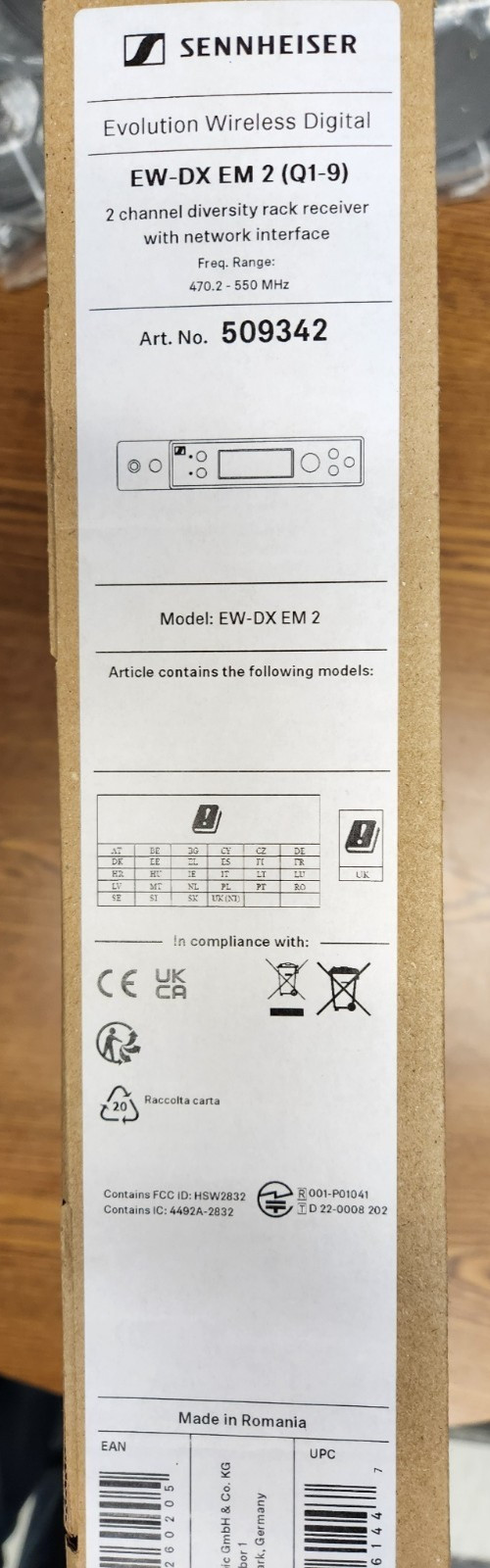 Sennheiser EW-DX EM 2 Two-Channel Digital Rackmount Receiver Q1-9: 470 to 550 Mh