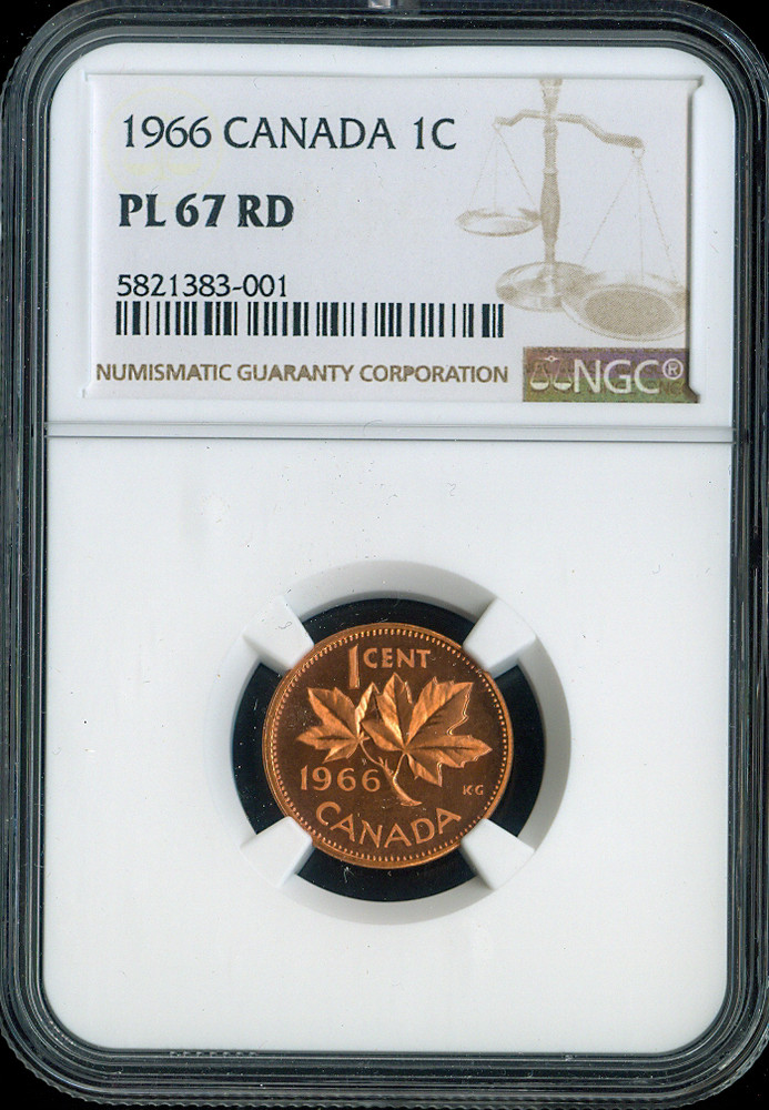 1966 Canada Small Cent 1C NGC PL67 RD - Quality