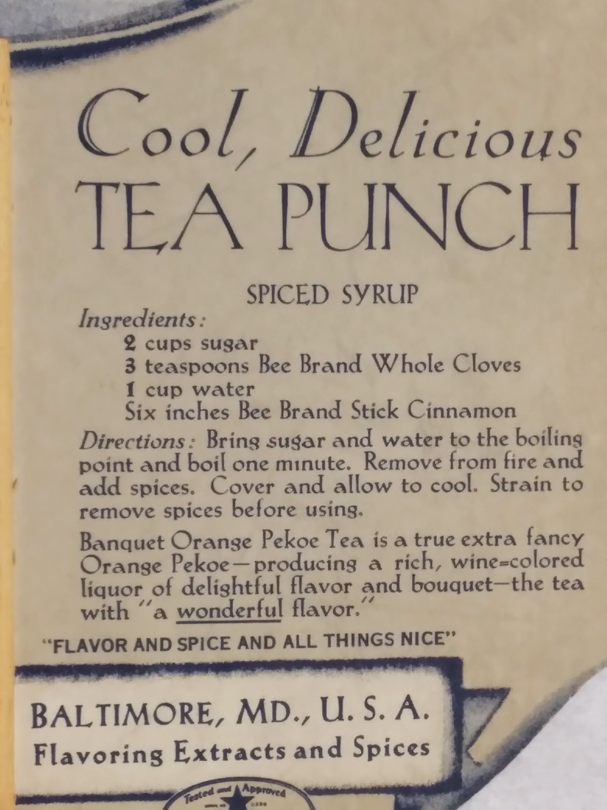 McCormick Orange Pekoe Tea c1920 hand held advertising fan