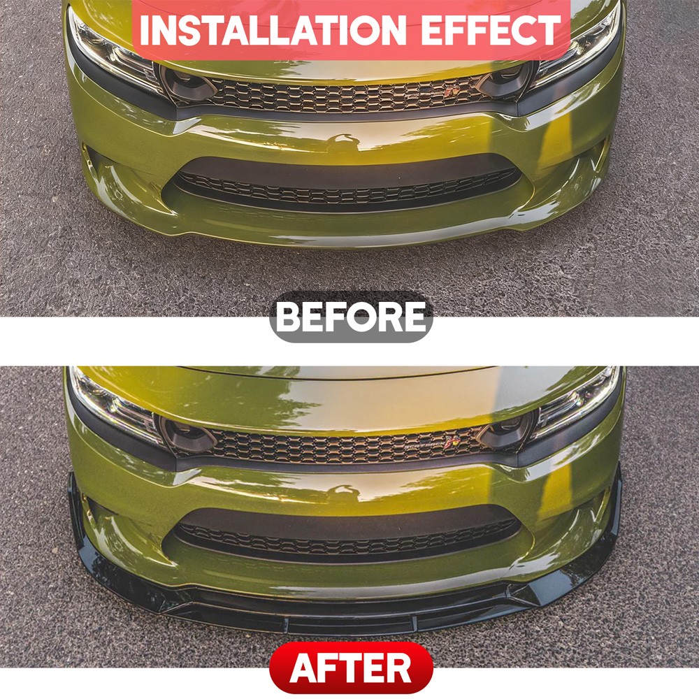 For Dodge Charger SRT 2015-2023 V2 Style Glossy Black Front Bumper Lip Splitter