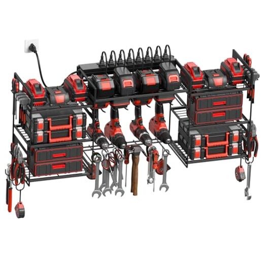 Power Tool Organizer Wall Mount, Large Tools and Battery Storage 6FT Black