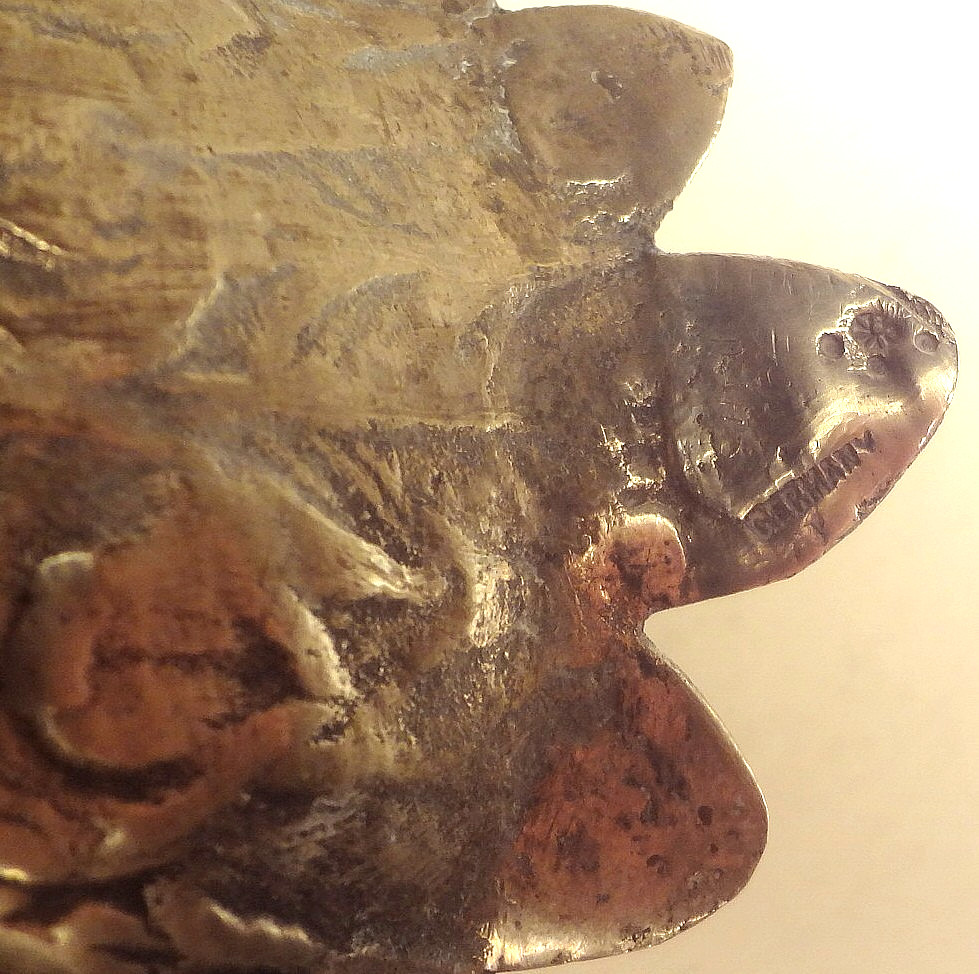 PR. ANTIQUE GERMAN SILVER full figure PEACOCK BON-BON serving TRAYS- HALLMARKED