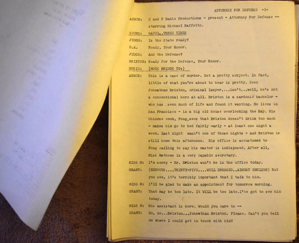 1944 Michael Raffetto " Attorney for Defence " Complete Original Audition Script