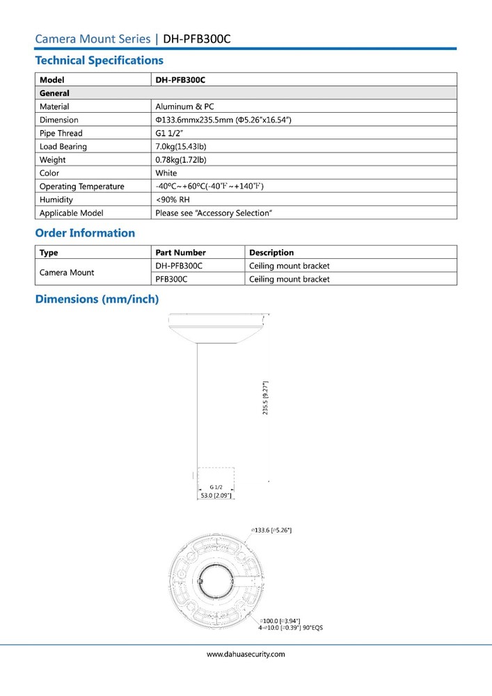 NEP PFB300C Wall Ceiling Mounting Accessory Bracket For Dahua Dome PTZ Camera