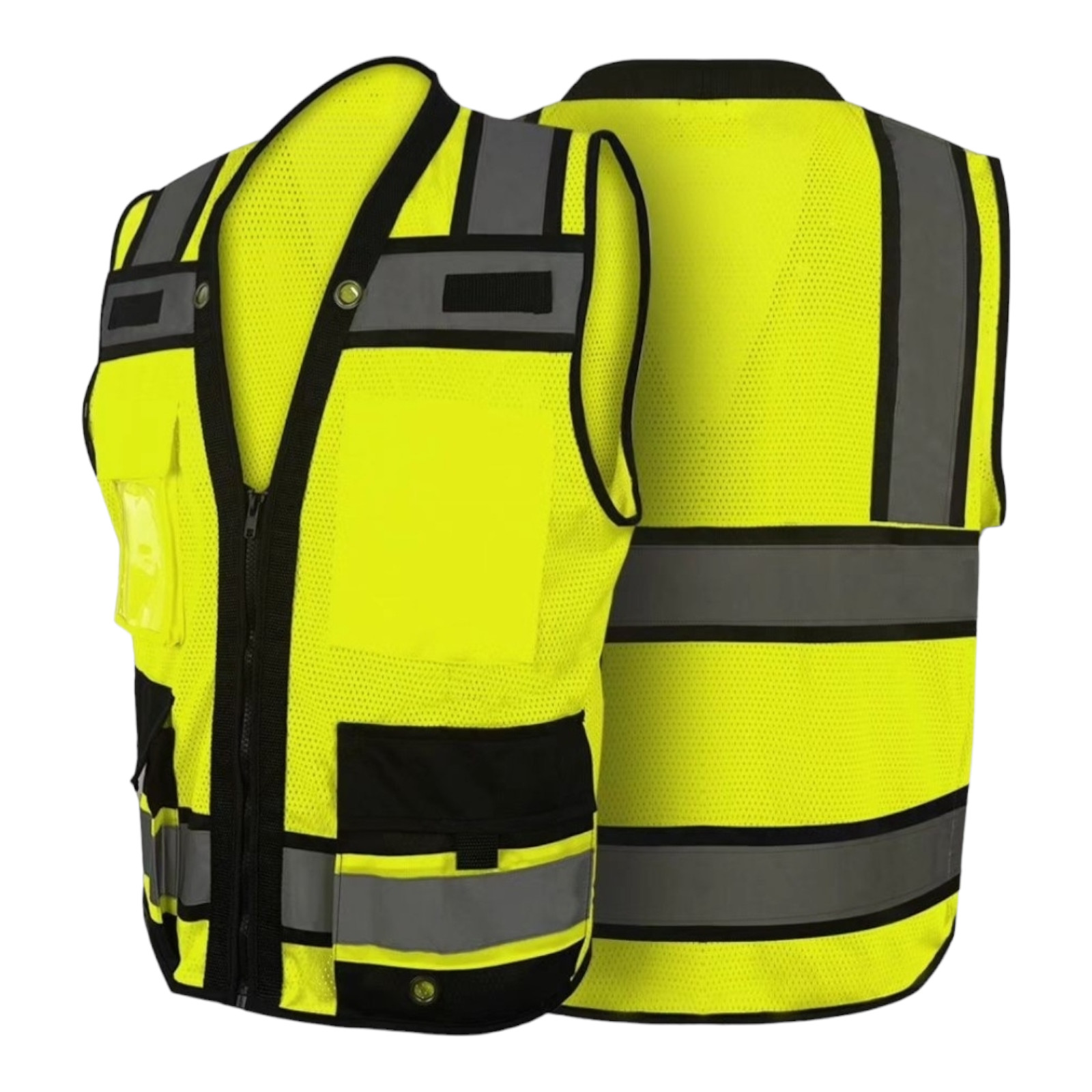 Green Surveyors Safety Vest with Zipper, Large Plan Pocket