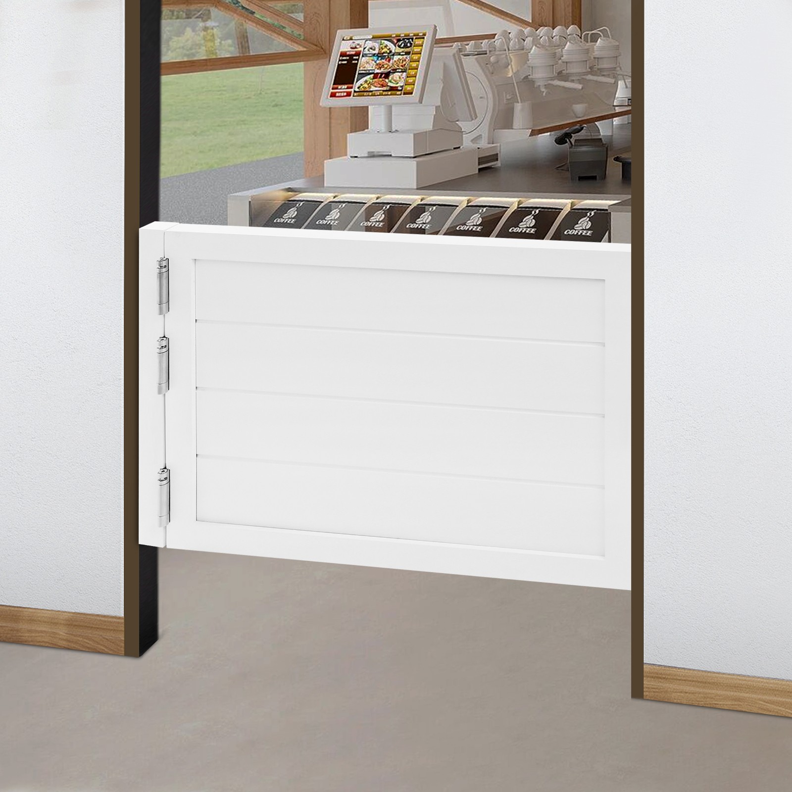 Partition Door, Solid Wood Door, Partition Door for Shop Entrance 90*60cm White