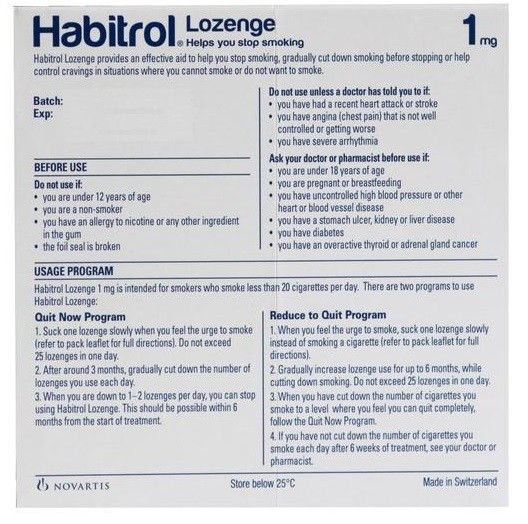 Habitrol Lozenge 1mg Nicotine Mint (216 Pieces) NEW 07/2025