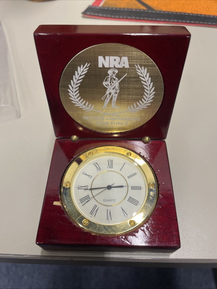 NRA Second Amendment Task Force Cherry Wood Quartz Desk Clock