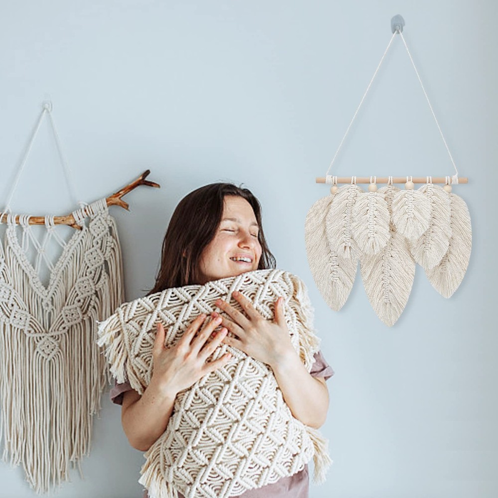 2 Set DIY Macrame Leaf Wall Hanging Kit Macrame Feather 100M Macrame Cord and...