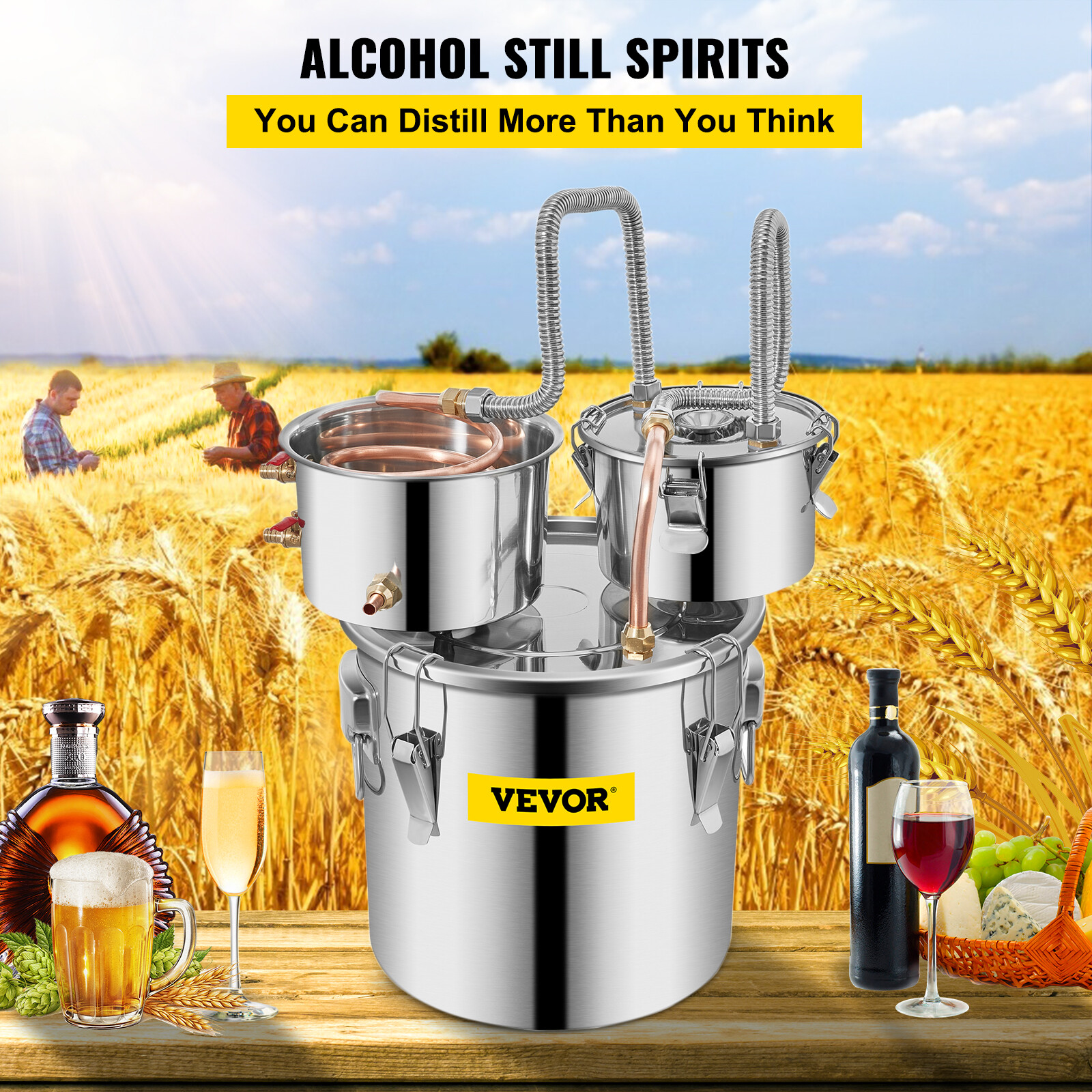 VEVOR Alcohol Distiller 3Gal/12L Alcohol Still Home Brew Wine Making Kit 3 Pot