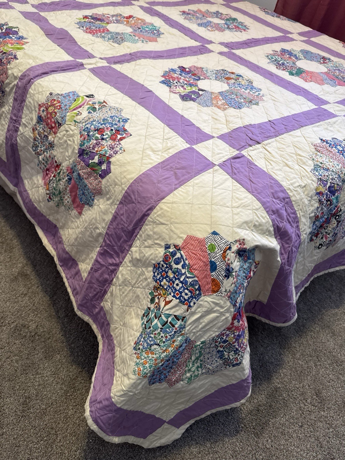 Vintage Dresden Plate Patchwork Quilt Blanket 1940s 1950s Feedsack 89x89