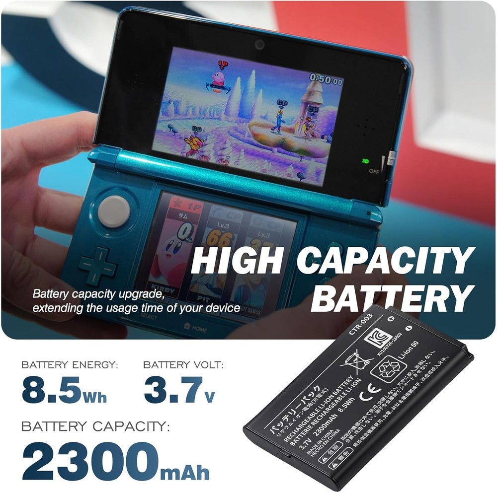 CTR 003 Battery Replacement for 3DS 2DS Upgraded Battery Compatible