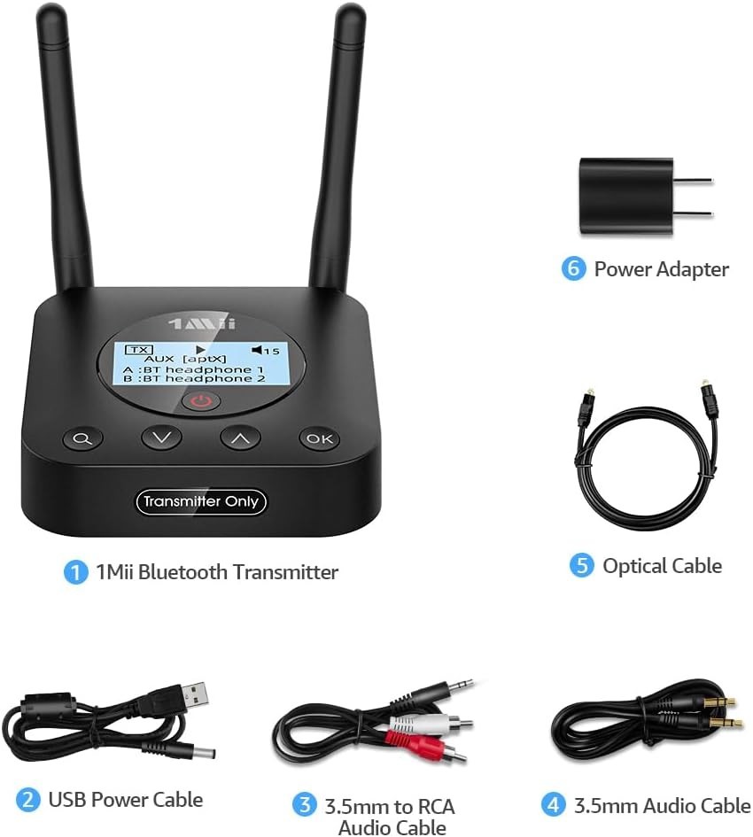 1Mii B06TX+ Long Range Bluetooth 5.3 Transmitter for TV/PC/Projector to 2
