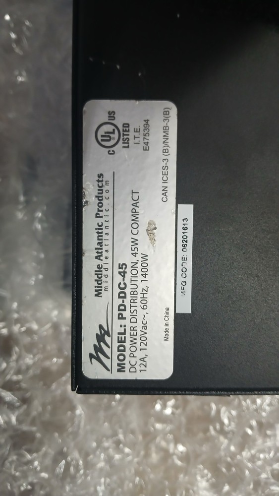 L•Middle Atlantic PD-DC-45 | 45 Watt Compact DC Power Distribution System
