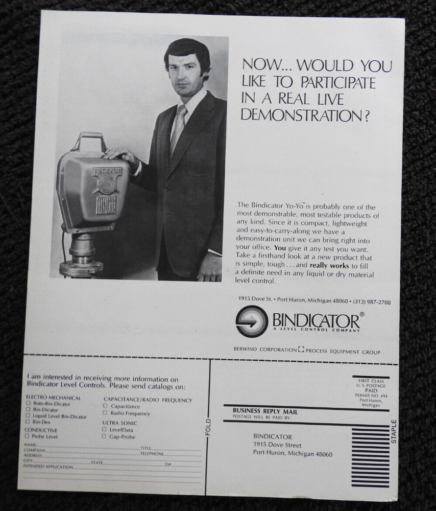 1973 Berwind Corp Bindicator Level Control Engineering Brochures Port Huron MI