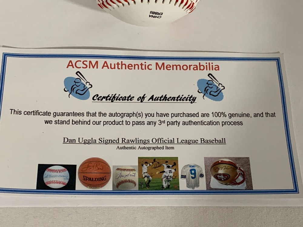 Dan Uggla Signed Rawlings Baseball Authenticated by ACSM Authentic Memorabilia