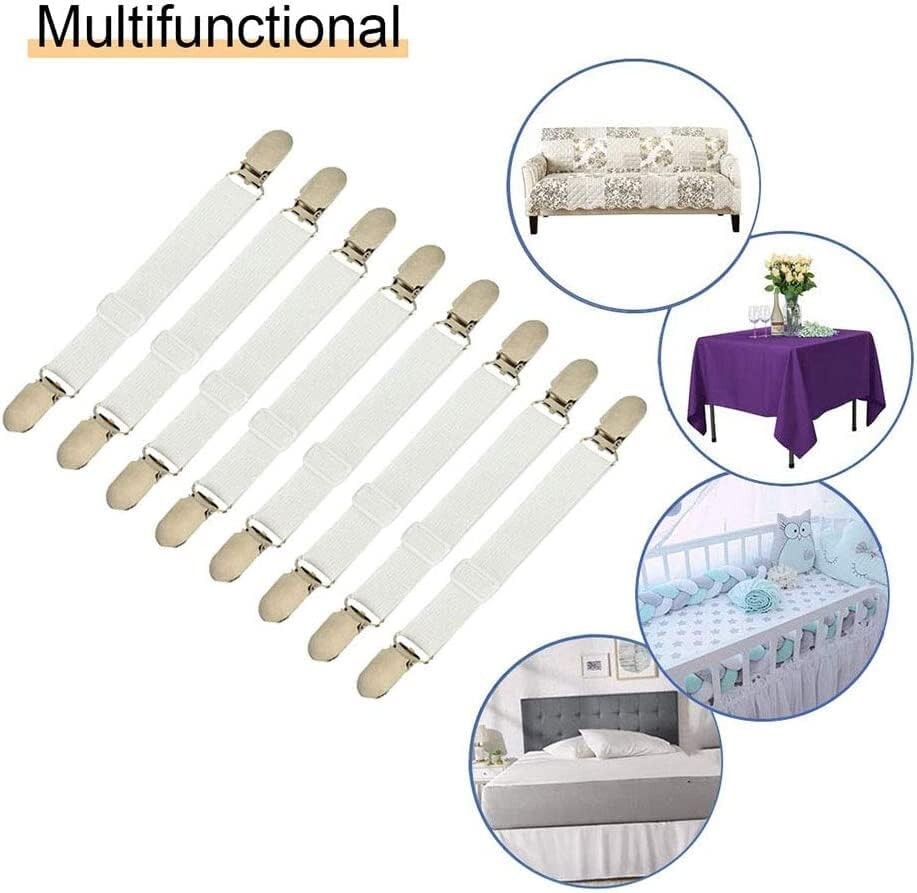 8 Adjustable Bed Sheet Straps Clips – Secure & Durable Fasteners for All Bedding