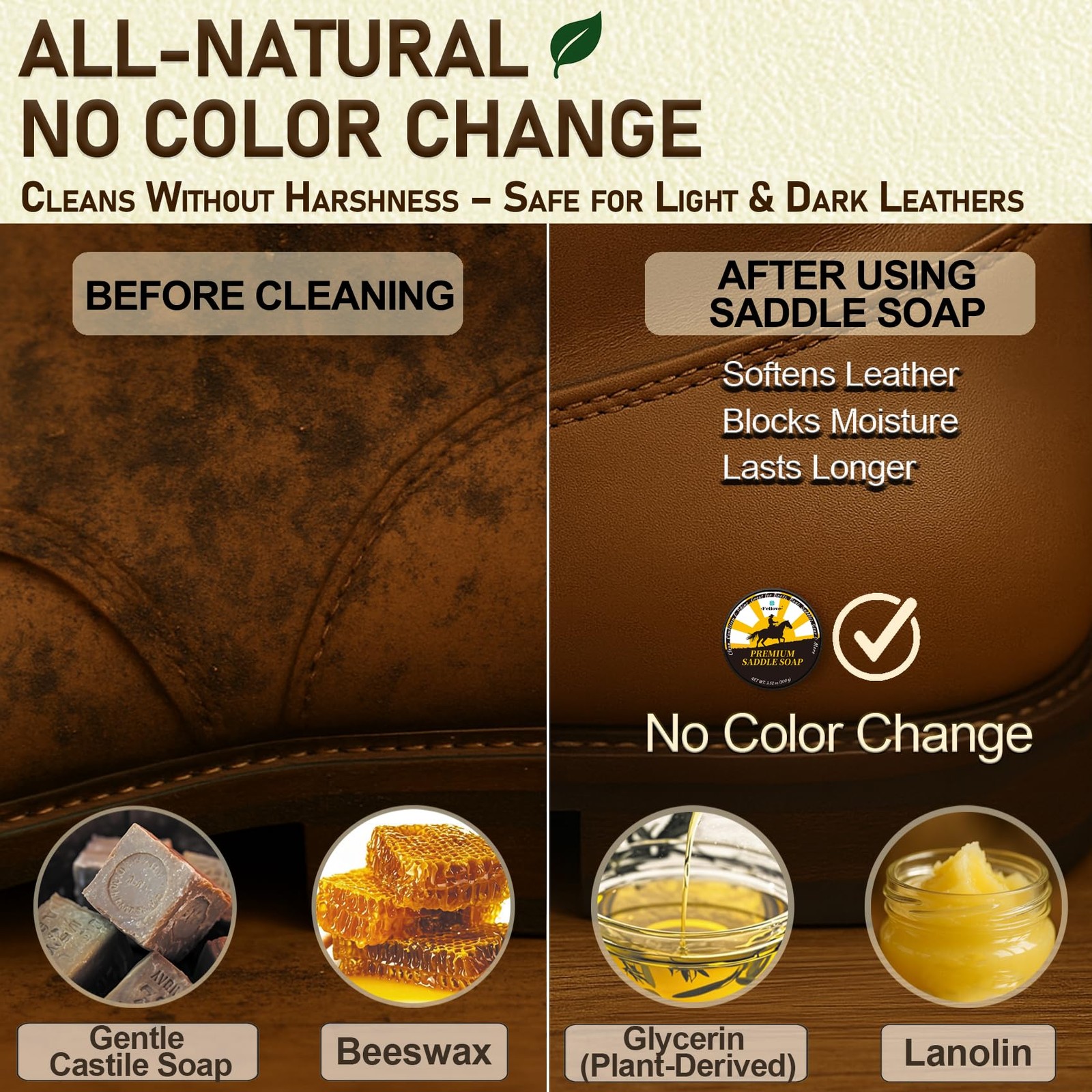 3.52oz Leather Saddle Soap Cleaner Conditioner Kit with Brush Cloth