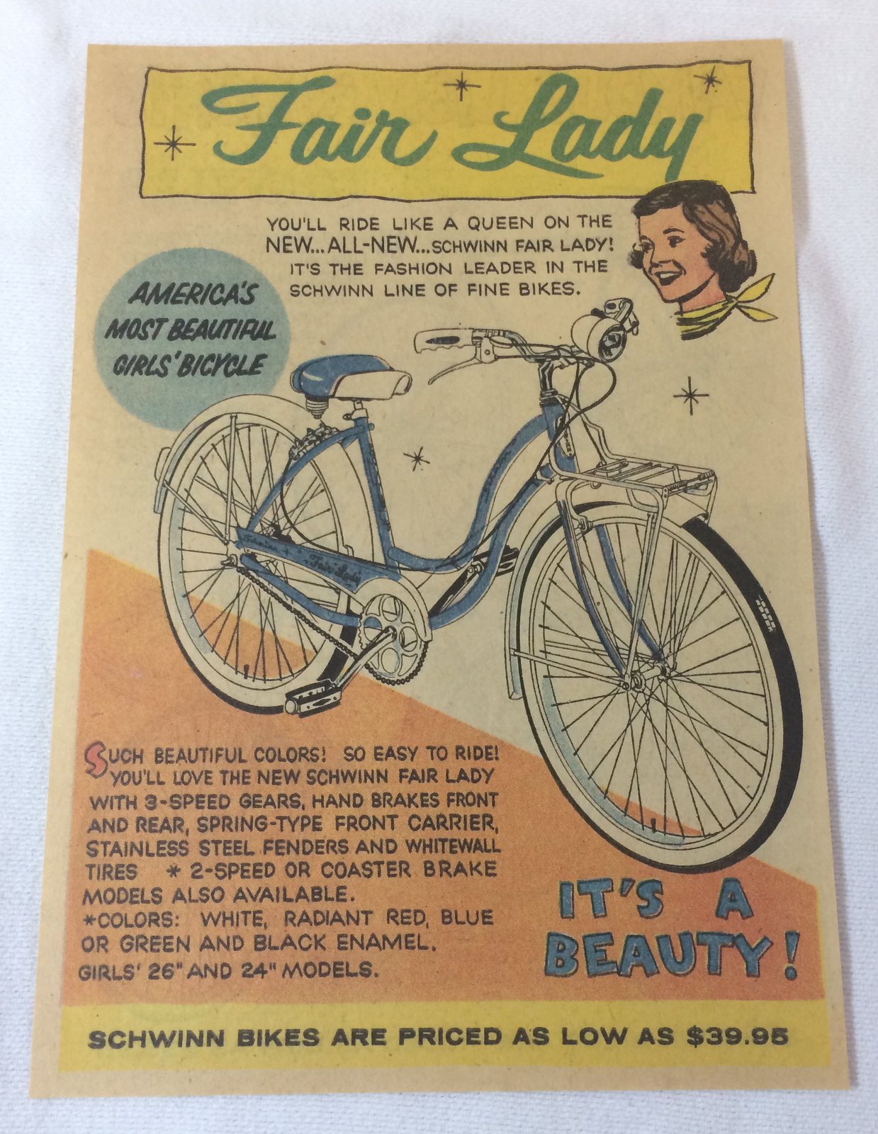 1959 Schwinn bicycle ad ~ FAIR LADY