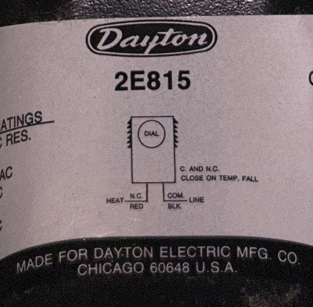 Dayton 2E815 Mechanical Thermostat.