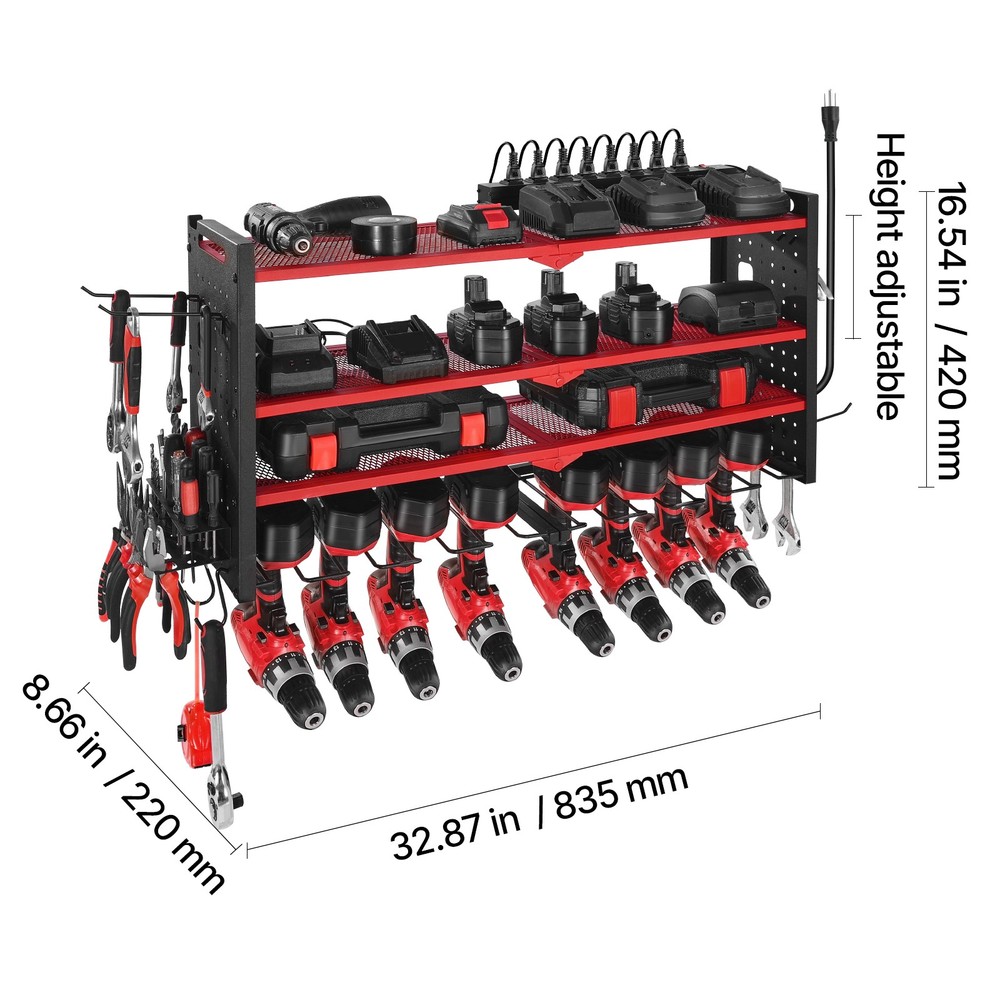 Uimoso 3-Tier Power Tool Holder with Charging Shelf and Drill Storage
