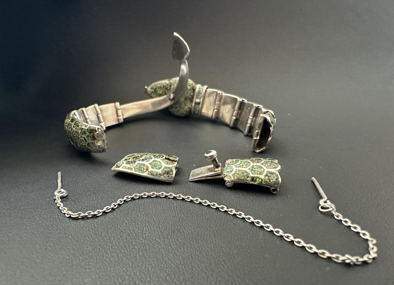 Margot de Taxco Enameled Sterling Silver Serpent Bracelet Mid-Century Modern