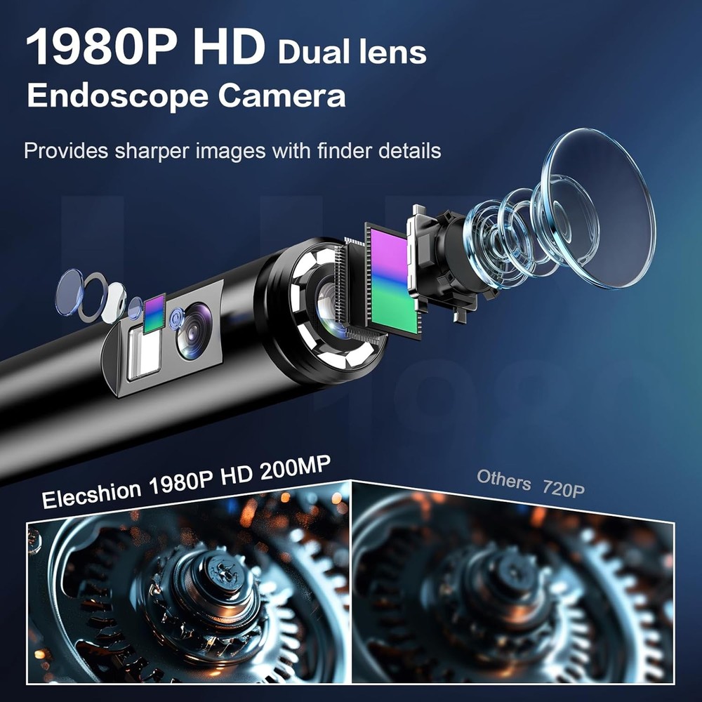 Dual Lens Endoscope Camera with Light Borescope Inspection 16.5FT