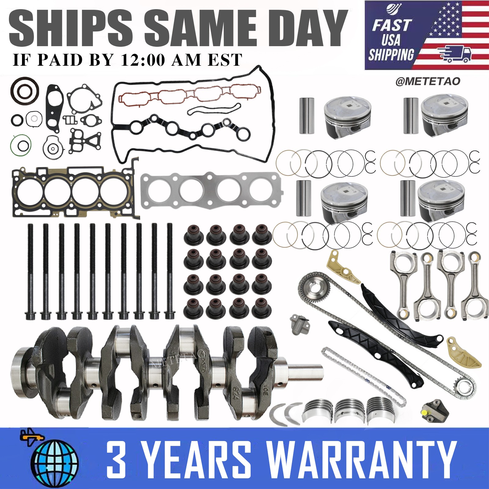 G4KJ 2.4L Engine Rebuild Kit Crankshaft/Rod/Timing For Hyundai Tucson Kia Optima