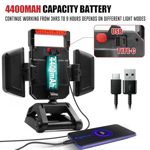 40W Rechargeable Work Light, 4000LM Magnetic Work Light, Foldable&360° Red