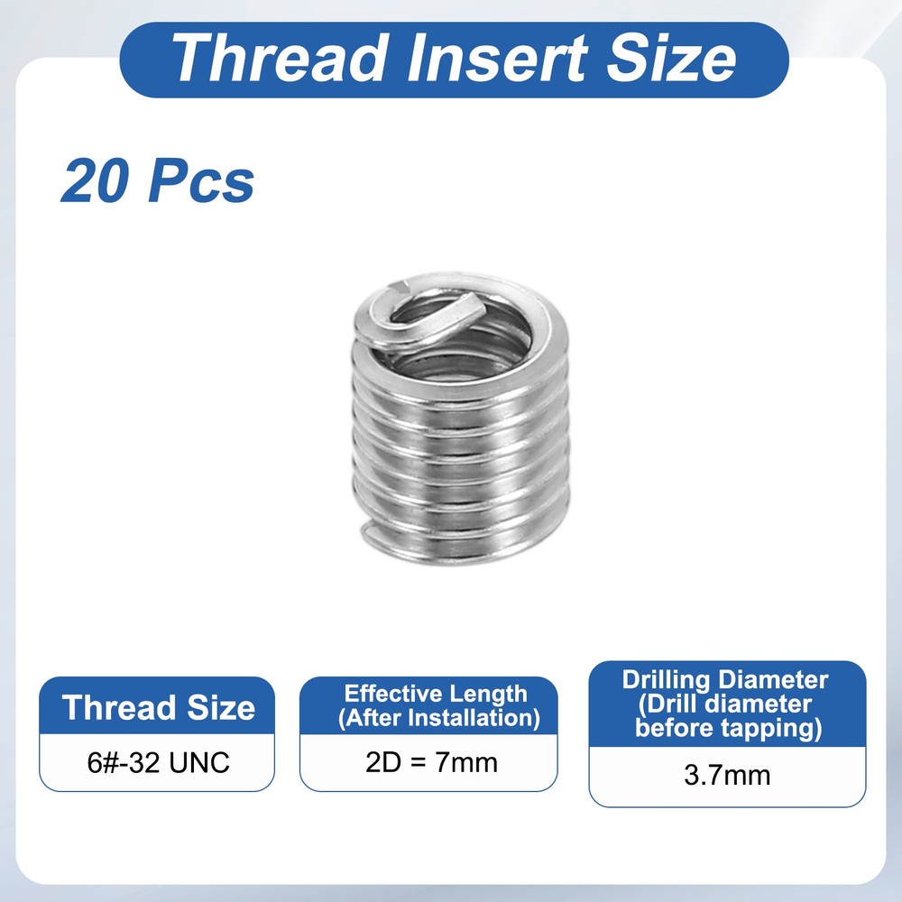 20pcs Wire Thread Inserts 6#-32 UNC 2D 7mm Helical Threaded Sleeve