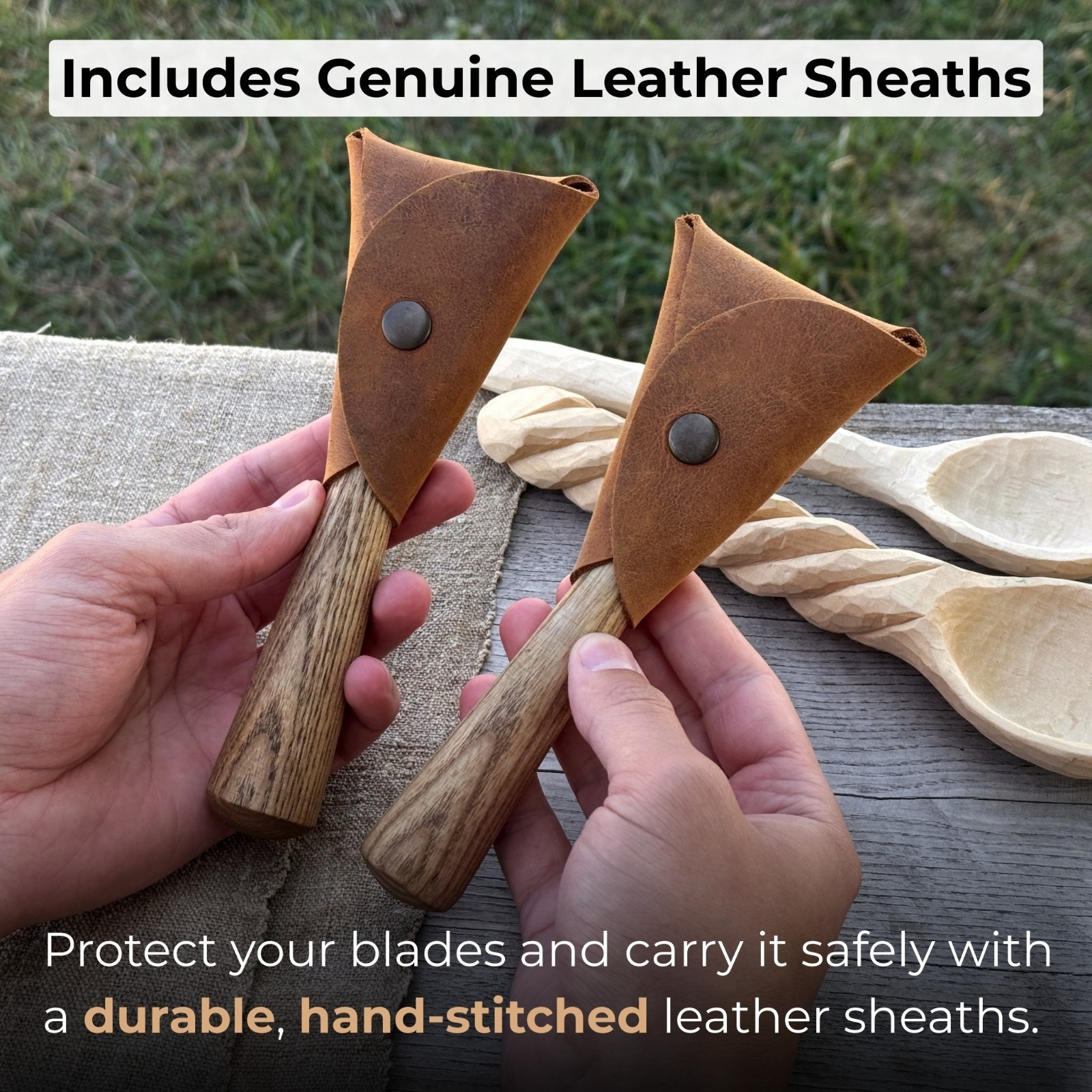 1.18in Blades 2-pieces Hook And Scorp Carving Knife Set 52100 Steel With Sheaths