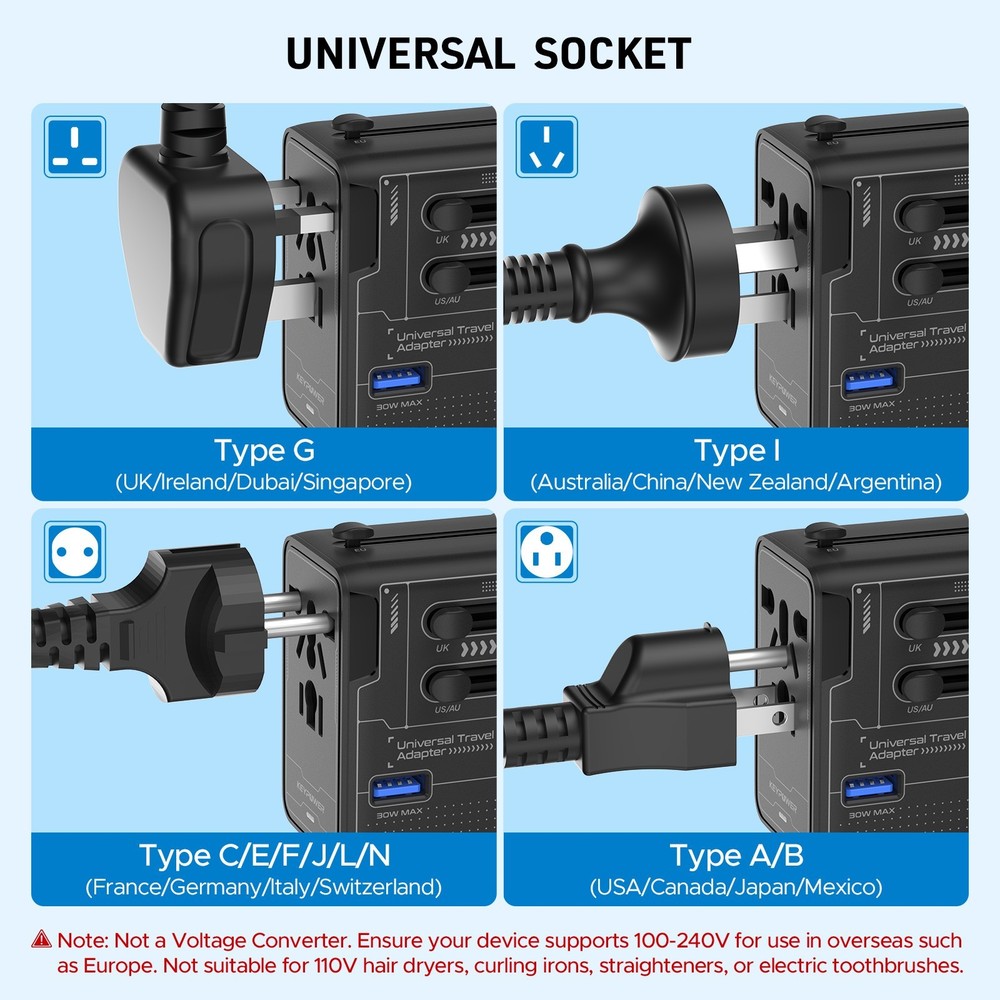 Universal Travel Adapter Wall Plug, Compatible with Laptops, Tablets, iPhones
