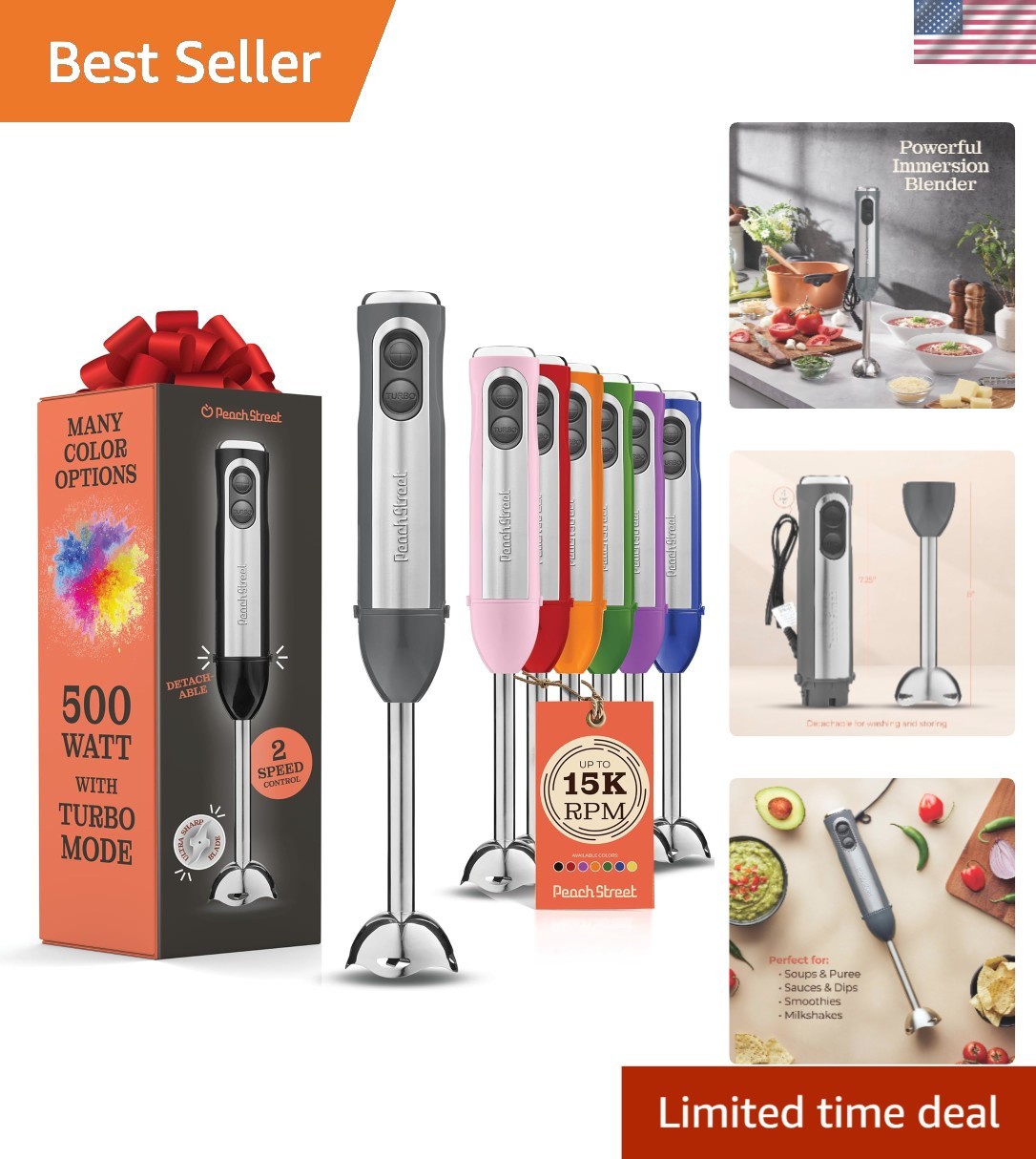 Ergonomic Handheld Blender with Detachable Base - Perfect for Smoothies & Soups