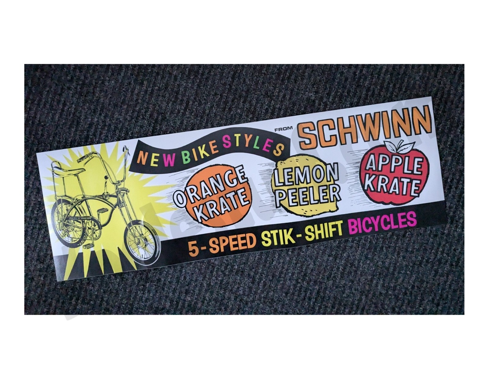 Schwinn Bicycle 1968 KRATE / STING-RAY Window Banner / Poster