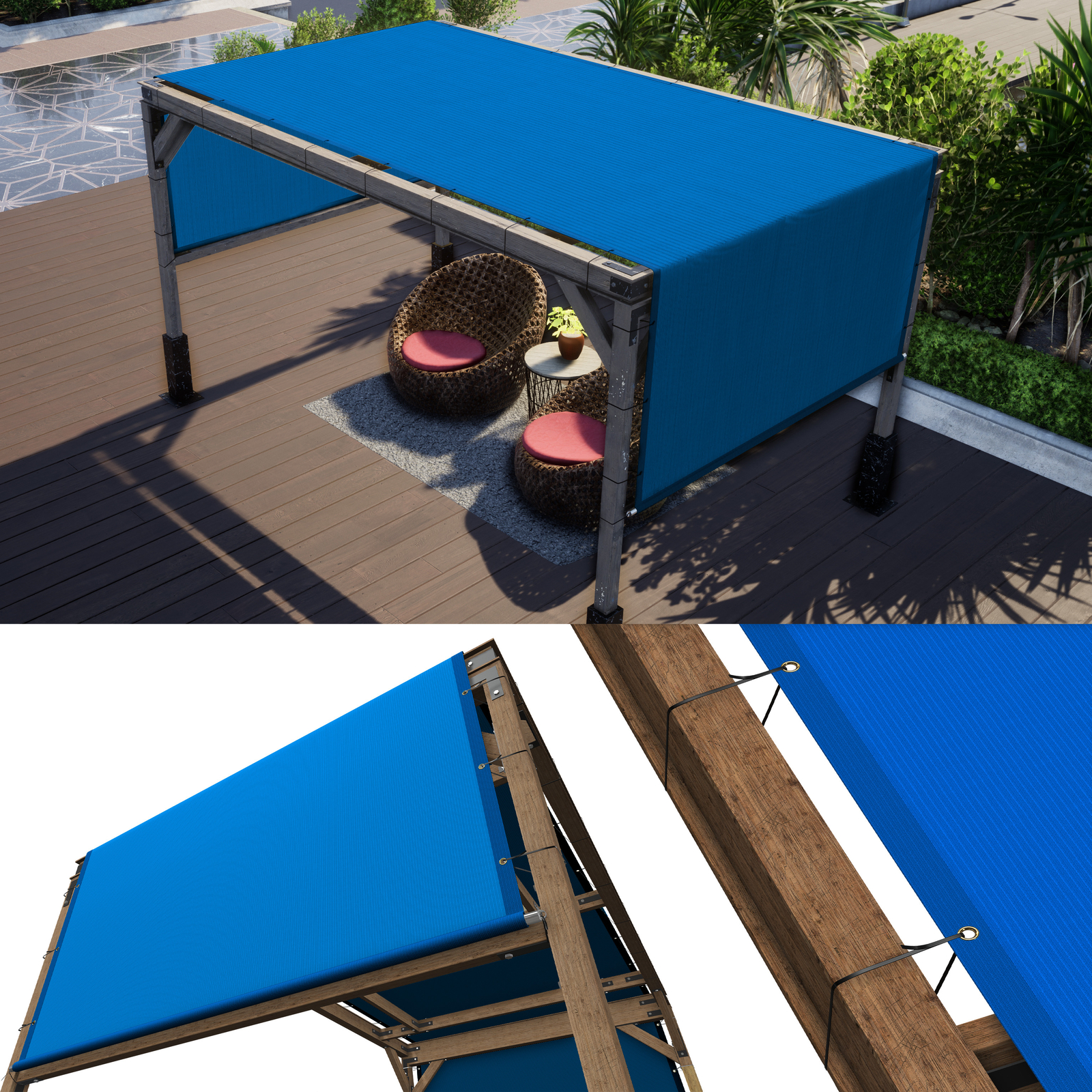 ColourTree Pergola Sun Shade Cover Universal Replacement Canopy w/ Rods, Black