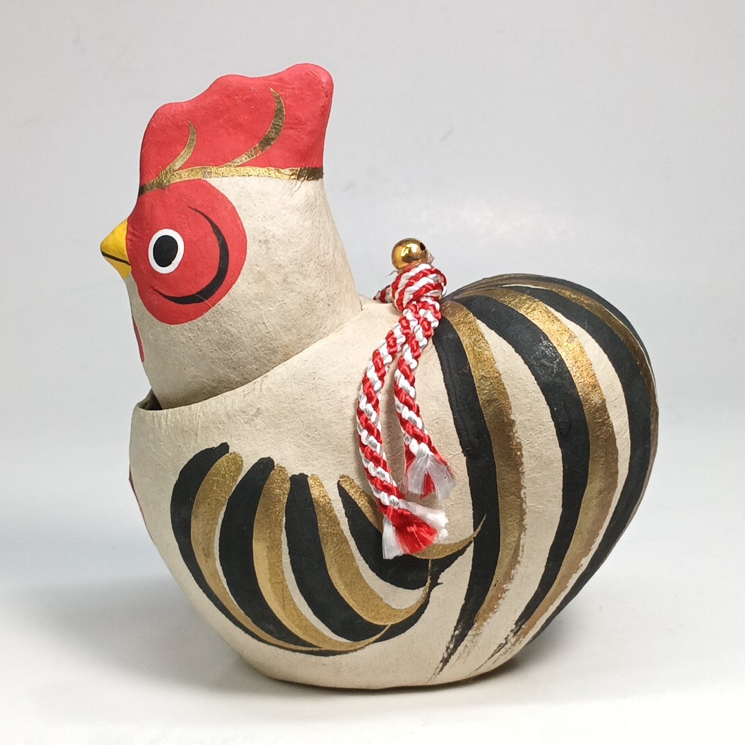 Japanese Paper Mache Bobblehead Chicken Doll Nozawa Folk Art