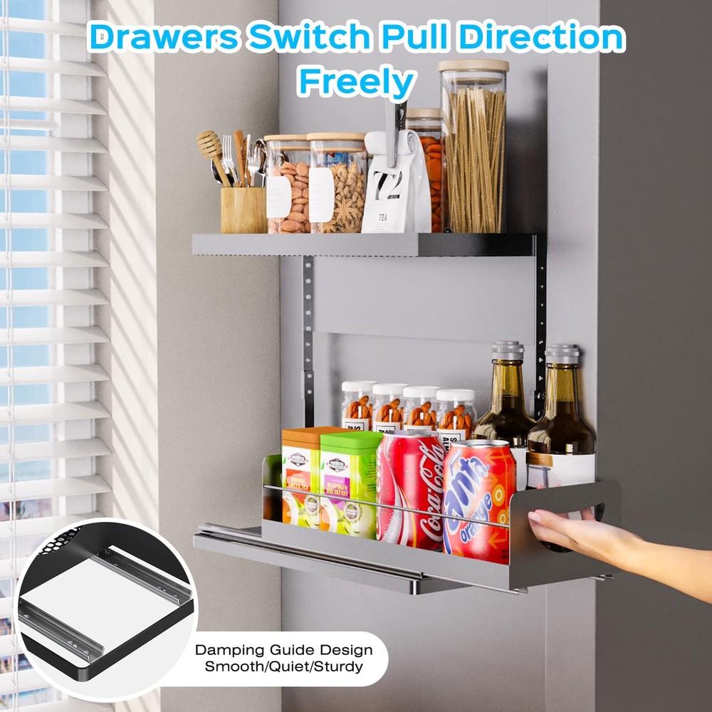 2 Tier Magnetic Storage Shelf with Pull Out Drawer Height Adjustable Organizer