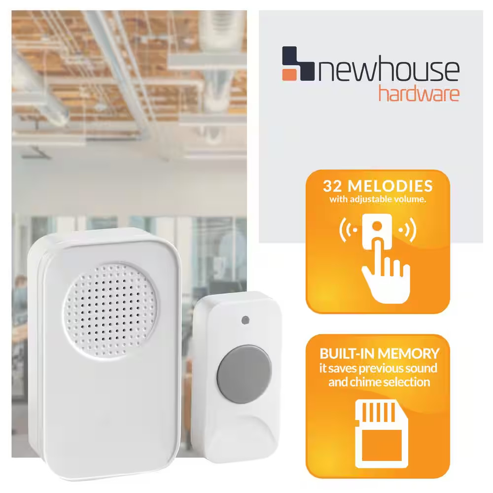 Plug-In Wireless Door Chime Kit with Remote, 150 Ft. Operating Range, Push Butto