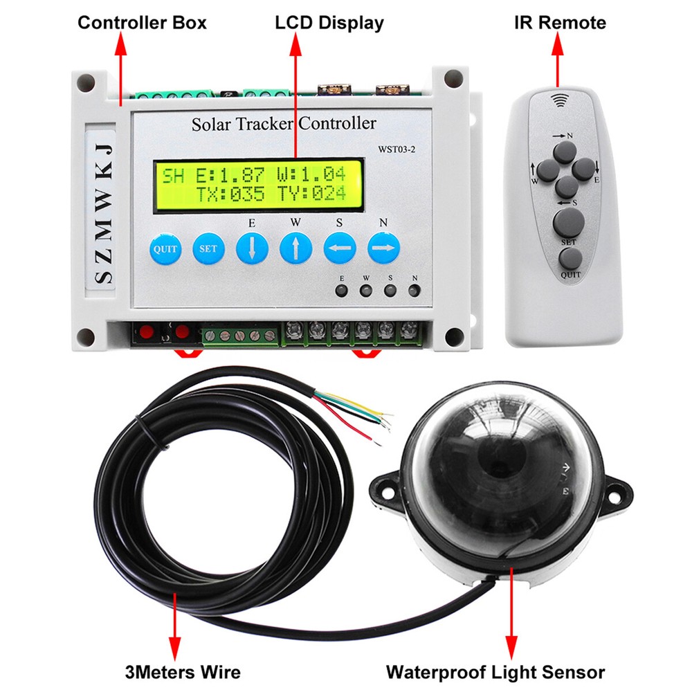 WST03-2 Dual Axis Electric Solar Tracker LCD Controller W/ Anemometer Sun Track