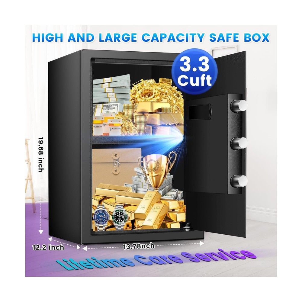 Large Home Safe 3.3 Cuft, Digital Security Safe Box with Smart Alarm System, ...
