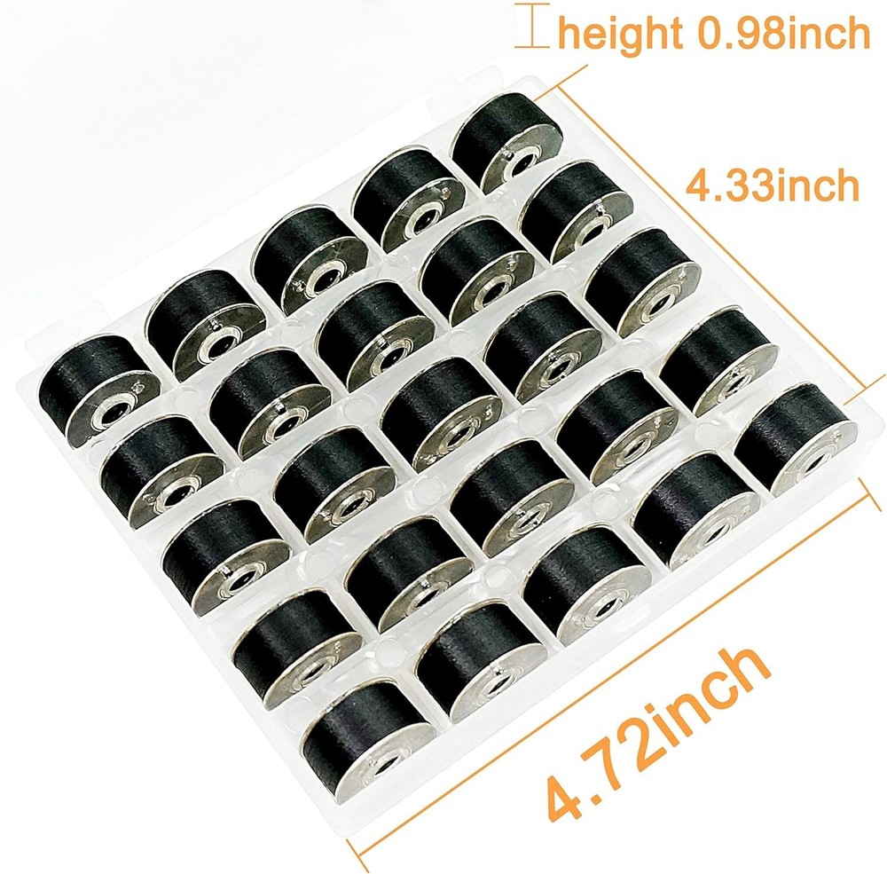 25pcs 70D/2 Black Prewound Bobbin Thread for Embroidery & Sewing